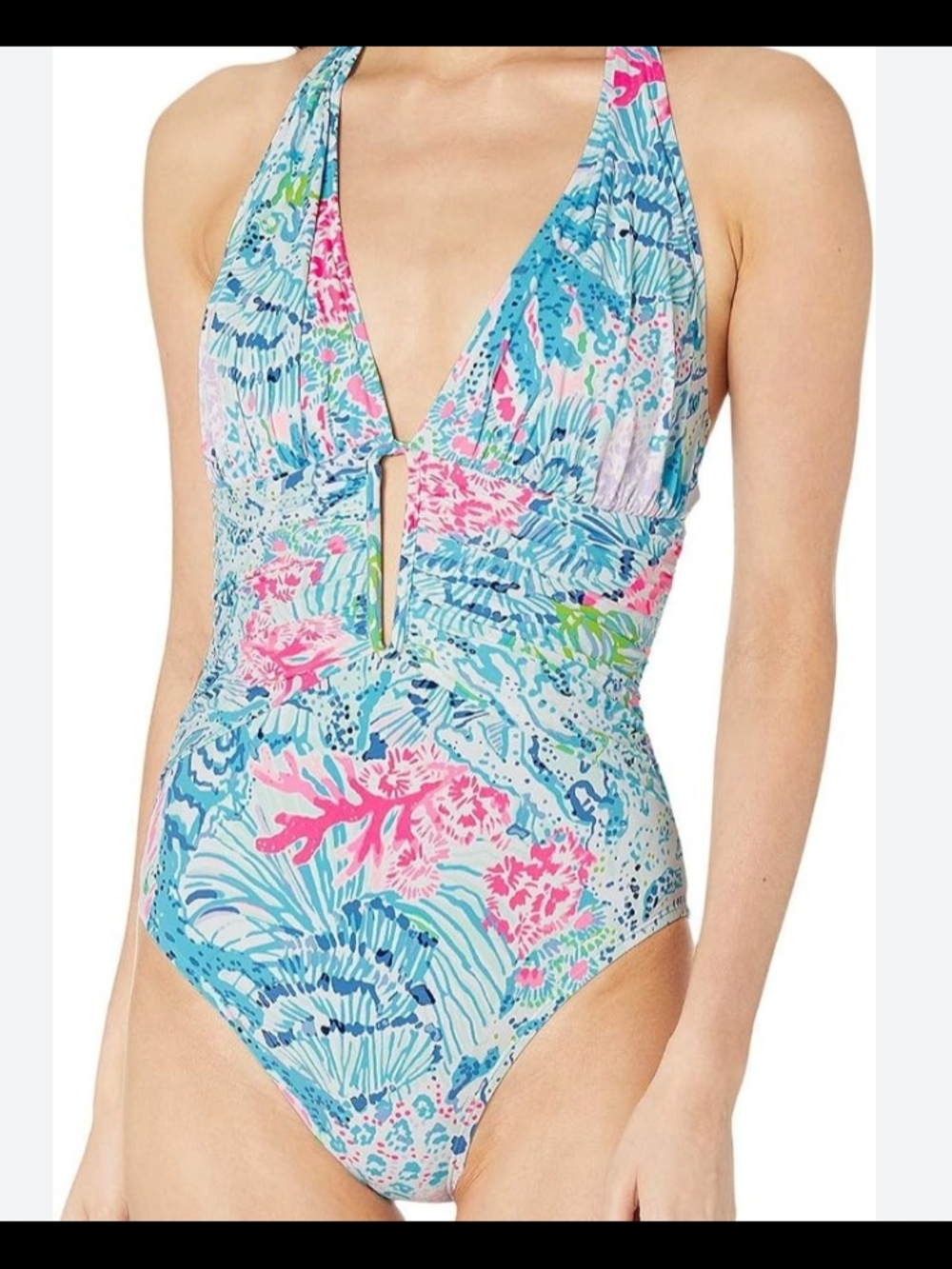 Lilly Pulitzer Multicolor Halter One-Piece Swimsuit - Pastel Blue Pink Green - Picture 2 of 3